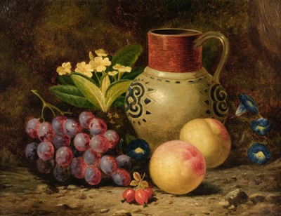 Lot 151 - Bale (Charles Thomas, 1849-1925). Still Life with fruit and flowers on a mossy bank, 1867