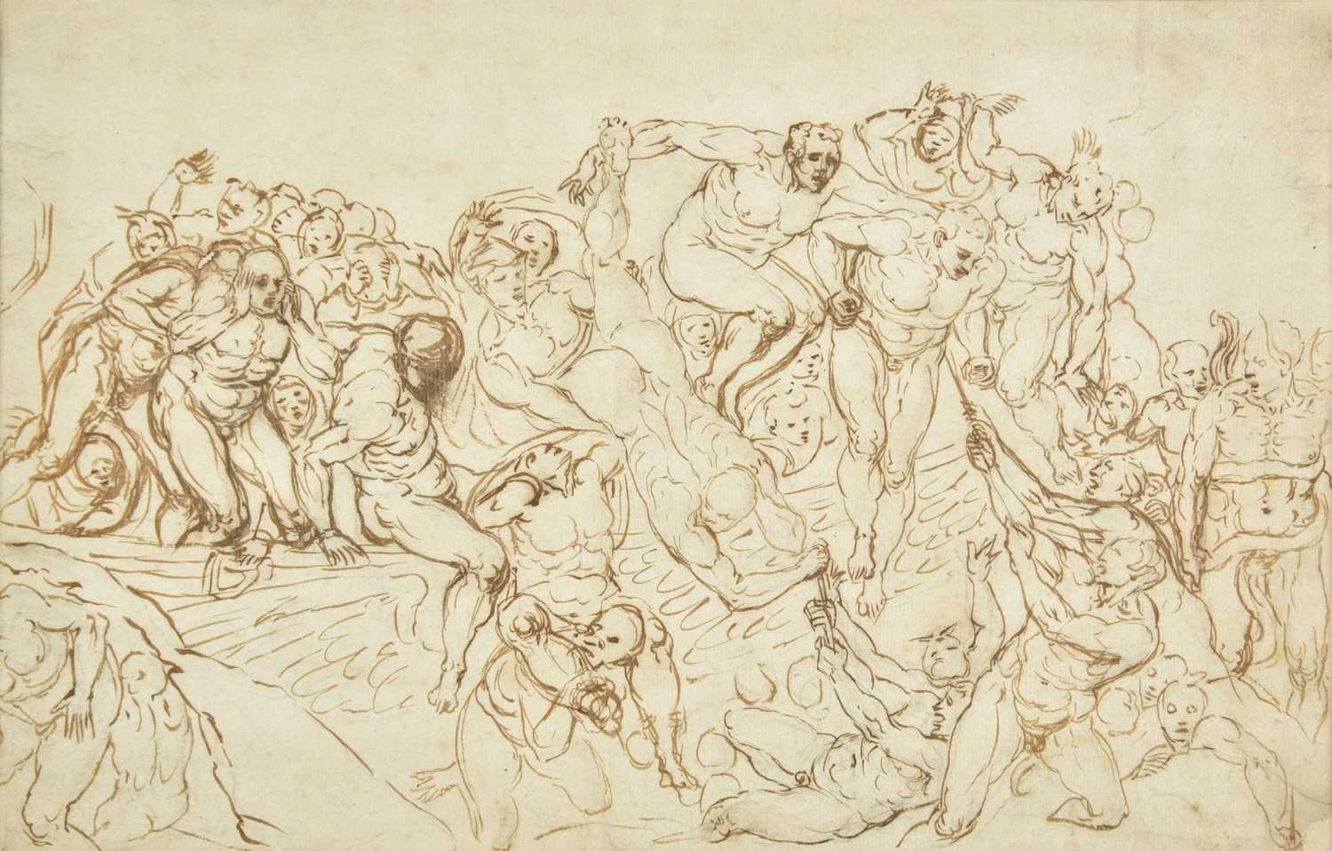Lot 38 - Fuseli (Henry, 1741-1825). Study after Michelangelo's Last Judgement, 1775,  pen and ink