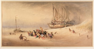 Lot 212 - Stanfield (George Clarkson, 1828-1875). Storm on the Beach, Scheveningen, 1869