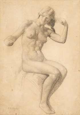 Lot 219 - Hughes (Edward Robert, 1851-1914). Seated female nude, black chalk on cream laid paper