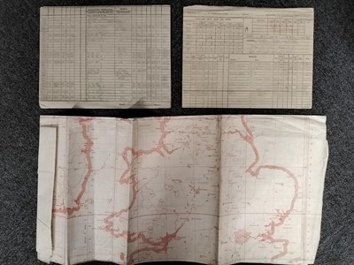 Lot 480 - WWII Logs & Chart. WWII navigation logs and chart kept by Flight Sergeant Alan Murray, 50 Squadron