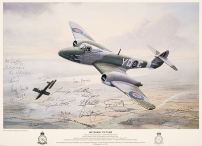 Lot 460 - Marchant (Tom). Meteoric Victory, colour print, showing 616 Squadron Gloster Meteor