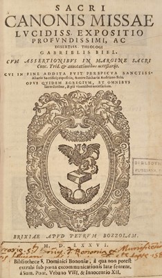 Lot 233 - Biel (Gabriel). Sacri Canonis Missae Lucidiss..., 1576