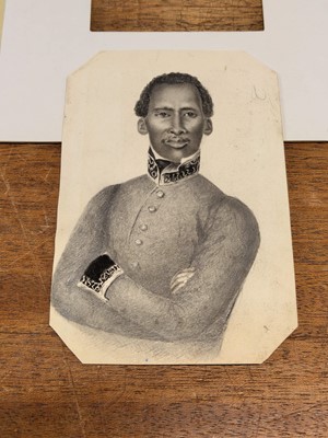 Lot 141 - French School. Portrait of a young black miltary cadet, circa 1810, fine pencil study