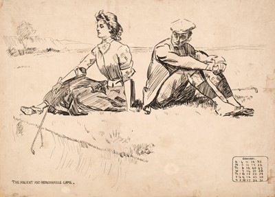 Lot 146 - Manner of Charles Dana Gibson. A calendar of 8 original pen & ink drawings, c. 1900