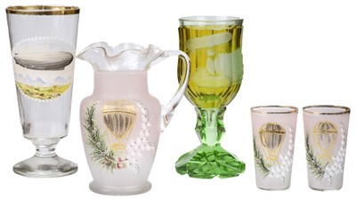 Lot 493 - Airship & Ballooning Glass. An Edwardian glass lemonade set