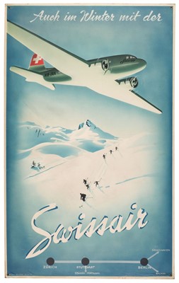Lot 472 - Swissair. An advertising poster designed by Theodore 'Teddy' Brunner, circa 1938