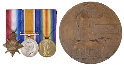 Lot 100 - WWI Medals. WWI casualty group to Lance Corporal E.W. Marchant