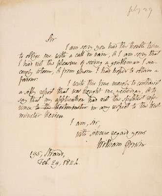 Lot 222 - Godwin (William, 1756-1836), Autograph Letter Signed, ‘William Godwin’, 29 February 1824