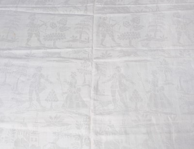 Lot 439 - Household Linen. A large damask linen tablecloth, Dutch, c. 1700, & other 18th & 19th century linen