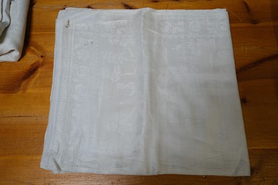 Lot 439 - Household Linen. A large damask linen tablecloth, Dutch, c. 1700, & other 18th & 19th century linen