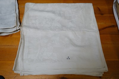 Lot 439 - Household Linen. A large damask linen tablecloth, Dutch, c. 1700, & other 18th & 19th century linen