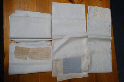 Lot 439 - Household Linen. A large damask linen tablecloth, Dutch, c. 1700, & other 18th & 19th century linen