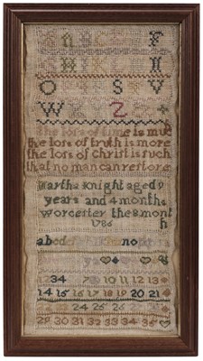 Lot 448 - Sampler. A blackwork sampler by Martha Spriggs, née Knight, 1786