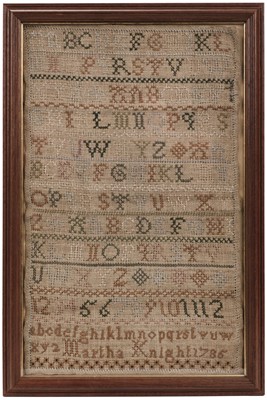 Lot 448 - Sampler. A blackwork sampler by Martha Spriggs, née Knight, 1786