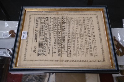 Lot 448 - Sampler. A blackwork sampler by Martha Spriggs, née Knight, 1786