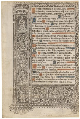 Lot 260 - An illuminated printed leaf on vellum, from a Book of Hours, Paris, circa 1510-1520