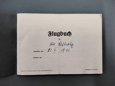Lot 449 - Log Book. WWII Luftwaffe pilots log book kept by Oberleutnant Lefholz