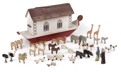 Lot 226 - Noah's Ark. A wooden Noah's ark, circa 1930, wooden construction ark with painted decoration