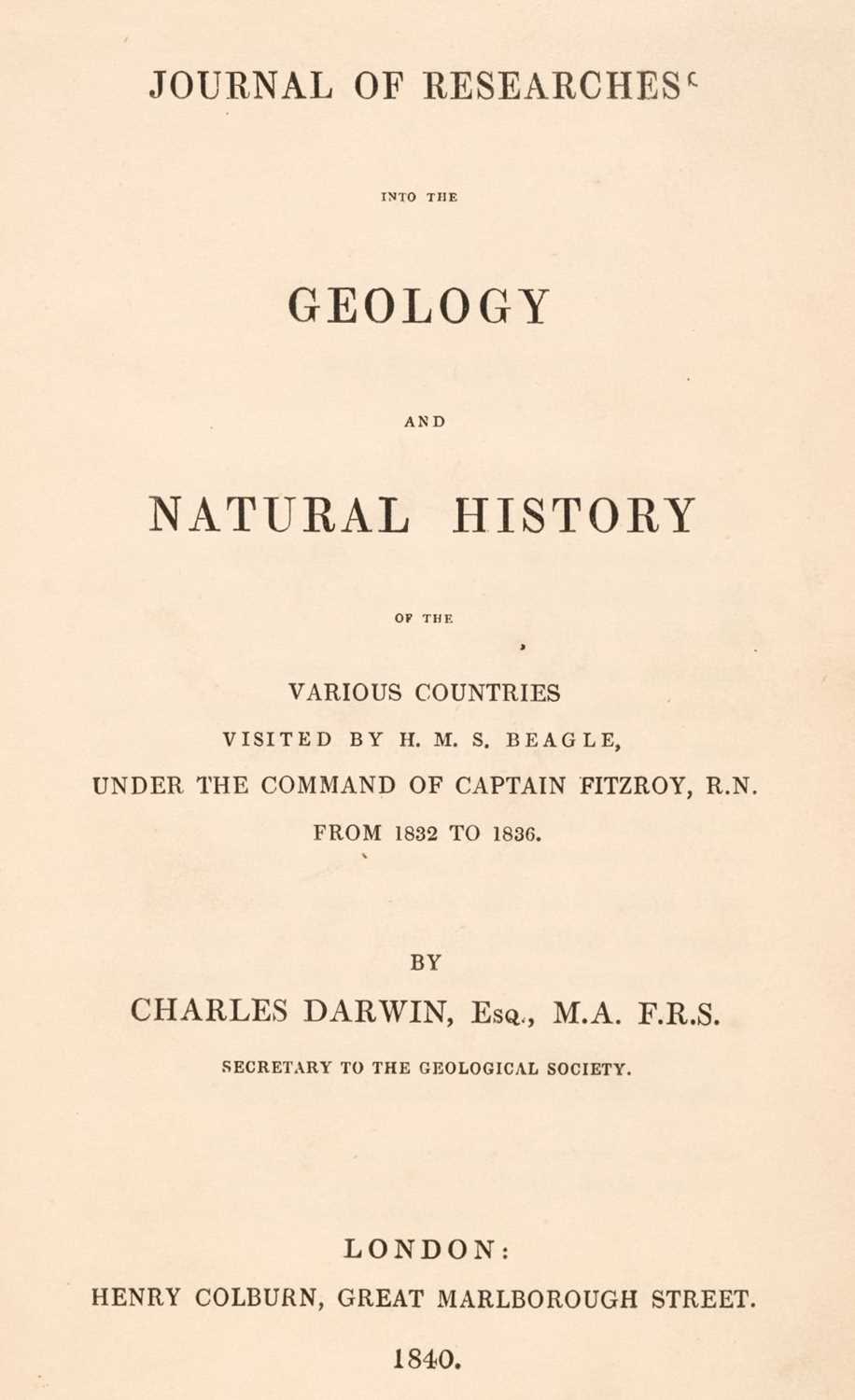 Lot 79 - Darwin (Charles). Journal of Researches into the Geology and Natural History