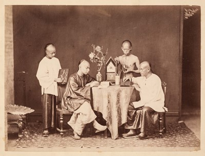 Lot 60 - China. Chinese Merchants [and] Chinese people about to eat, both by Pun Lun, c. 1870
