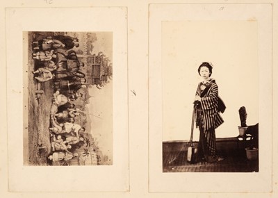 Lot 67 - Japan. A group of 8 mostly hand coloured albumen prints of Japanese people, c. 1870