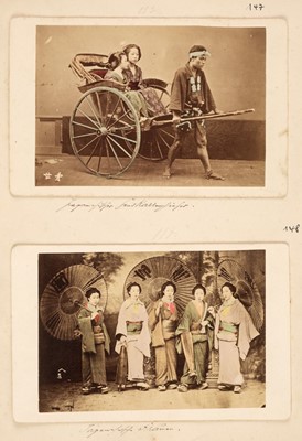 Lot 67 - Japan. A group of 8 mostly hand coloured albumen prints of Japanese people, c. 1870