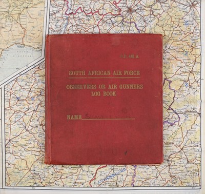 Lot 453 - Log Book. WWII South African Air Force Observer or Air Gunners Log Book kept by R. Staveley