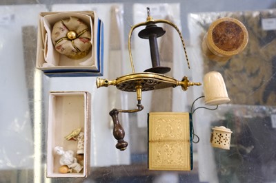 Lot 446 - Miniature. A collection of miniature, sewing, needlework, and miscellaneous items, 18th/19th century