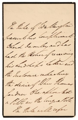 Lot 329 - Wellesley (Arthur, 1769-1852). Autograph Letter Signed in the third person, 30 May 1831