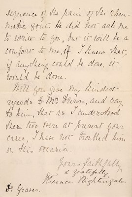 Lot 366 - Nightingale (Florence, 1820-1910). Letter Signed, 7 January 1889