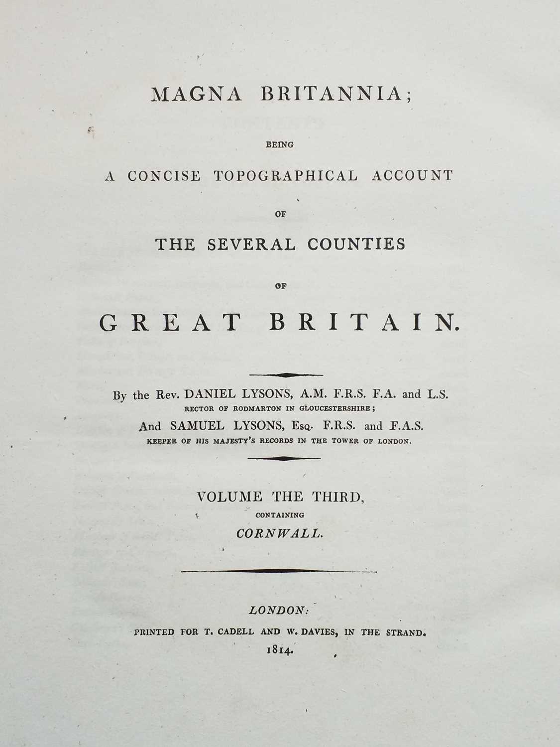 Lot 51 - Lysons (Daniel & Samuel). Magna Britannia... vol. 3 only, Cornwall, 1814