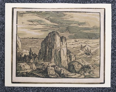 Lot 31 - Goltzius (Hendrick, 1558-1617). Cliff on a Seashore, 1597-1600, chiaroscuro woodcut