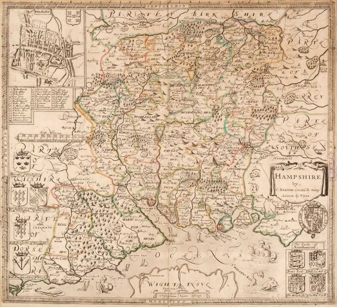 Lot 111 - Hampshire. Saxton (Christopher & Lea Philip), Hampshire by C. Saxton..., circa 1695
