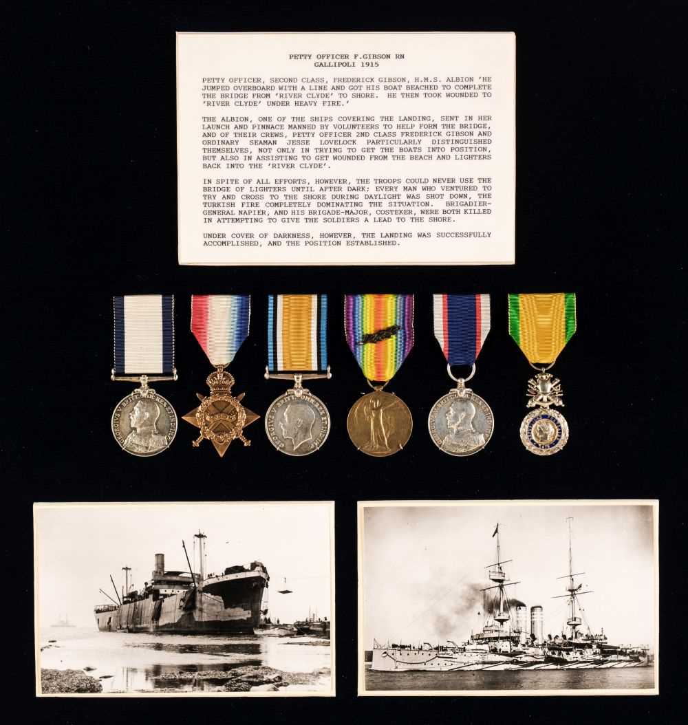 115 - Gallipoli. WWI C.G.M. group awarded to Petty Officer Frederick Gibson, C.G.M., M.I.D., Royal Navy