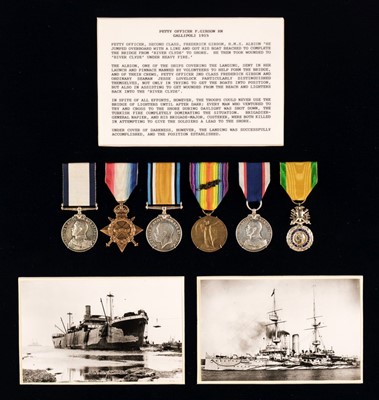 Lot 115 - Gallipoli. WWI C.G.M. group awarded to Petty Officer Frederick Gibson, C.G.M., M.I.D., Royal Navy