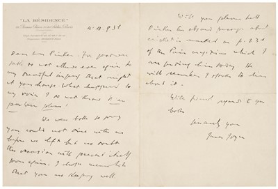 Lot 753 - Joyce (James, 1882-1941). Autograph Letter Signed, 'James Joyce'