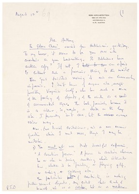 Lot 764 - Auden (Wystan Hugh, 1907-1973). Autograph Letter Signed, ‘Wystan’,  12 August [1969]