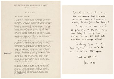 Lot 774 - Fowles (John, 1926-2005). A group of 4 Typed Letters and 1 Autograph Letter Signed