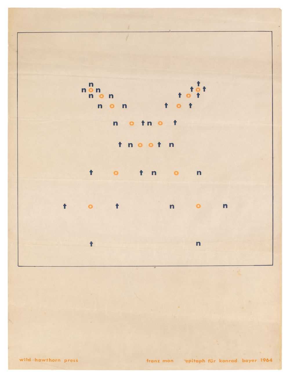 Lot 231 - Mon (Franz, 1926-2022). Epitaph für Konrad Bayer, 1964..., and others