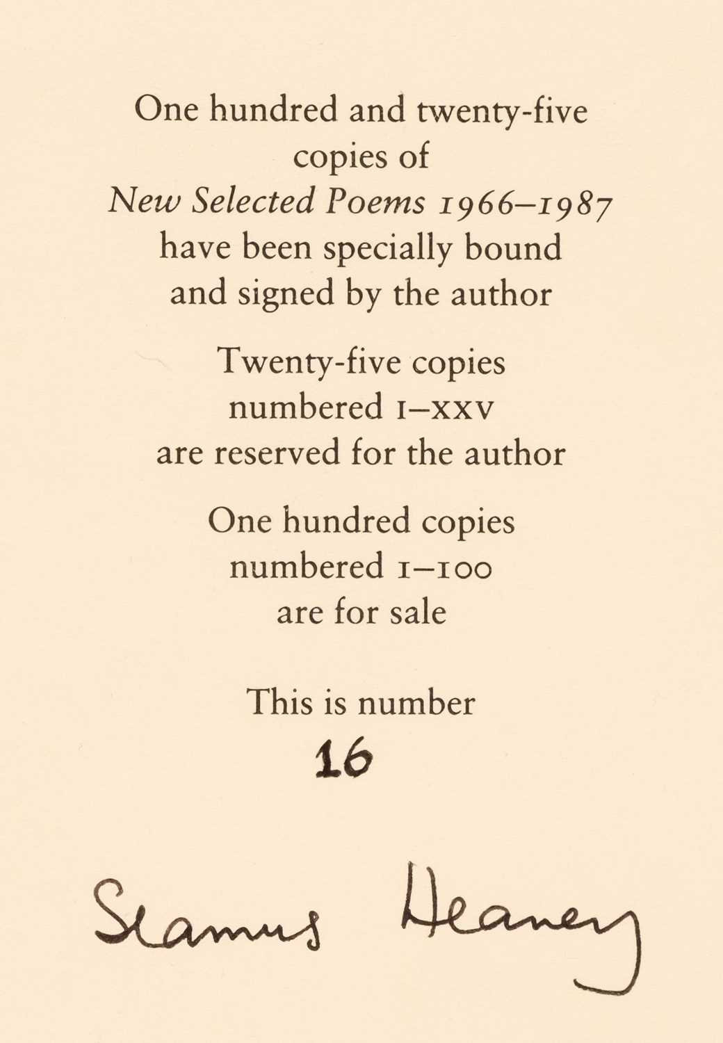 Lot 598 - Heaney (Seamus). New Selected Poems 1966-1987, limited issue, 1990