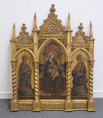 Lot 1 - Crivelli (Carlo, Manner of). Triptych with Virgin and Child, flanked by two saints
