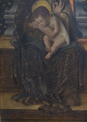 Lot 1 - Crivelli (Carlo, Manner of). Triptych with Virgin and Child, flanked by two saints