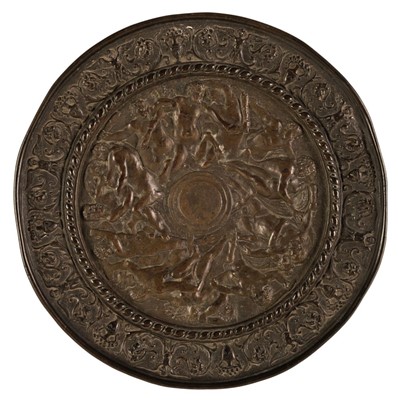 Lot 48 - After Eugenio Bellosio (1847-1927). Battle of Lapiths and Centaurs, circular bronze dish