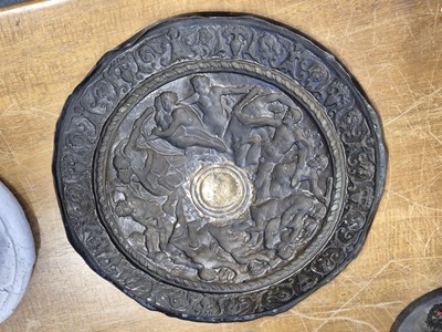 Lot 48 - After Eugenio Bellosio (1847-1927). Battle of Lapiths and Centaurs, circular bronze dish