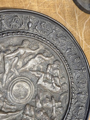 Lot 48 - After Eugenio Bellosio (1847-1927). Battle of Lapiths and Centaurs, circular bronze dish
