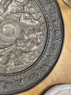 Lot 48 - After Eugenio Bellosio (1847-1927). Battle of Lapiths and Centaurs, circular bronze dish