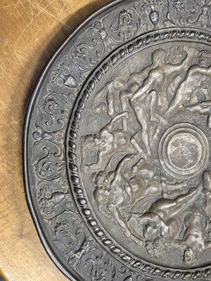 Lot 48 - After Eugenio Bellosio (1847-1927). Battle of Lapiths and Centaurs, circular bronze dish