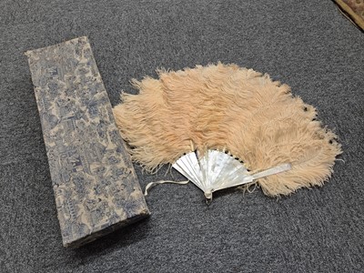 Lot 373 - Fans. A boxed ostrich feather court fan, early 20th century, and 3 others similar
