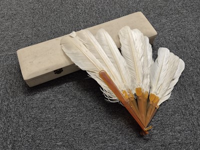 Lot 373 - Fans. A boxed ostrich feather court fan, early 20th century, and 3 others similar
